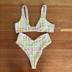 Skatie Pastel Plaid Bikini in Pink, Yellow & Blue